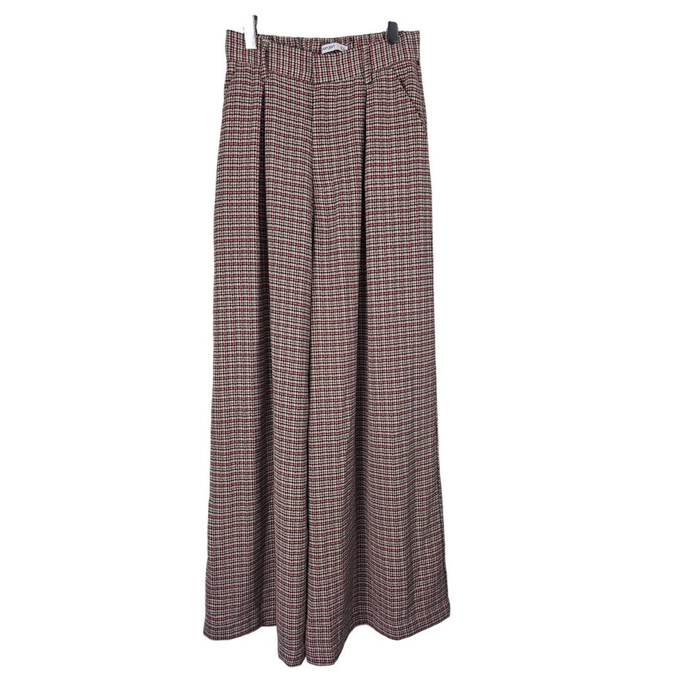 Tronjori Palazzo Pants XS Womens High Rise Wide Leg Trousers Multi Plaid Pleated